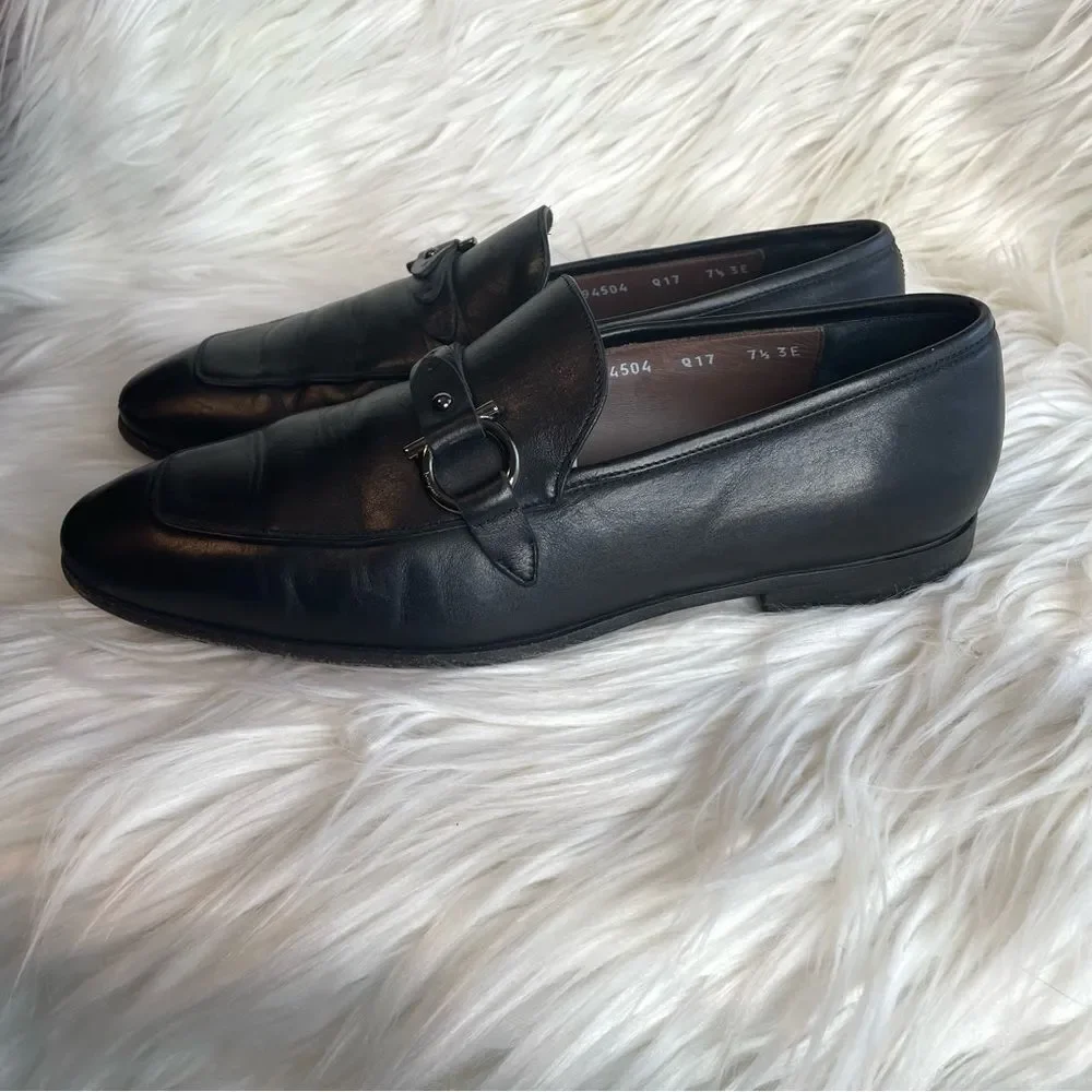 Salvatore Ferragamo Mens Horsebit Loafers Size 7.5 EE Black Leather‎